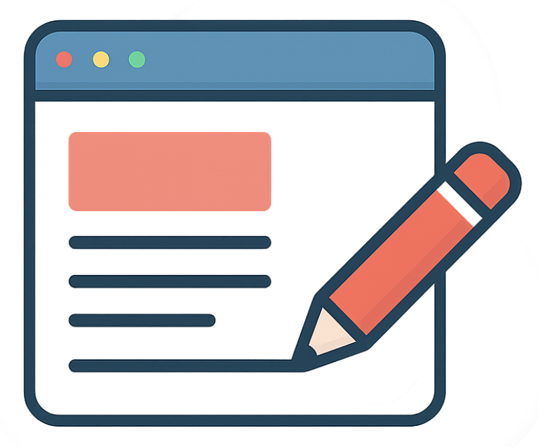 Blog icon showing writing tools and content creation elements