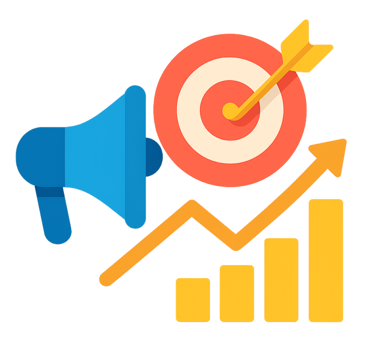 Marketing tools icon showing digital promotion and analytics
