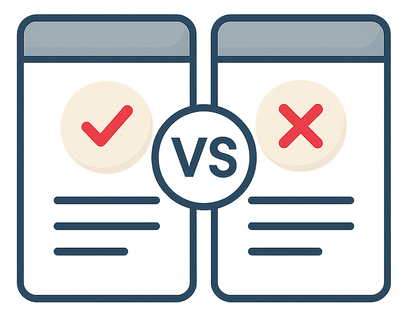 Tool comparison icon with VS cards for side-by-side analysis