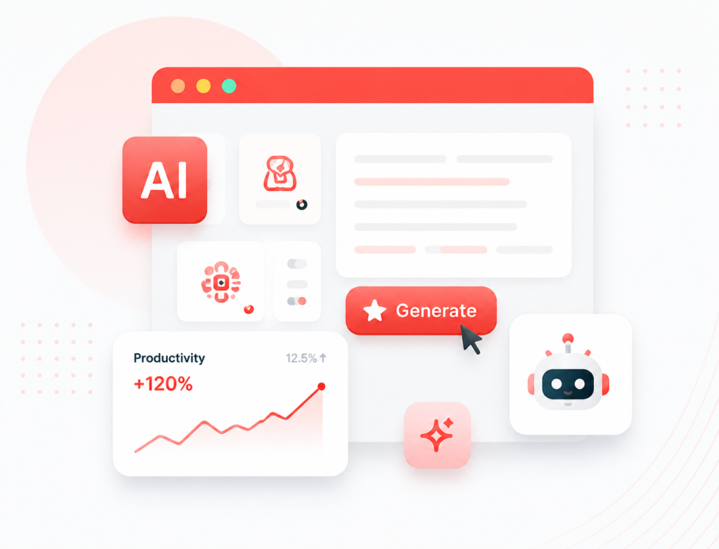 AI tools dashboard illustration for digital marketing and productivity